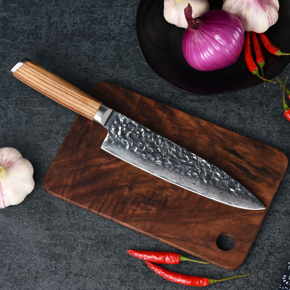 Solid Wood Damascus 8-Inch Slicing Knife Hammer Pattern Chef's Knife Exquisite Kitchen Knife Meat Cutting Knife