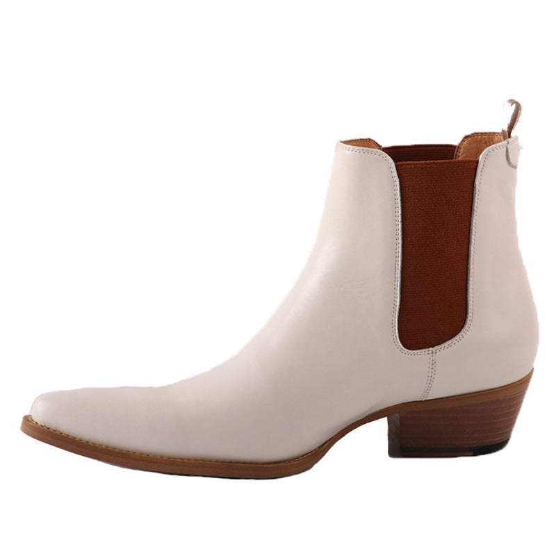 New Chelsea boot white leather boots point toe slip on ankle  botas men party shoes male