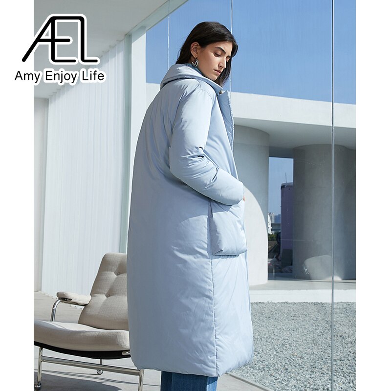 Autumn And Winter Solid Color Thickened Long Lapel Street Shot Down Jacket Women