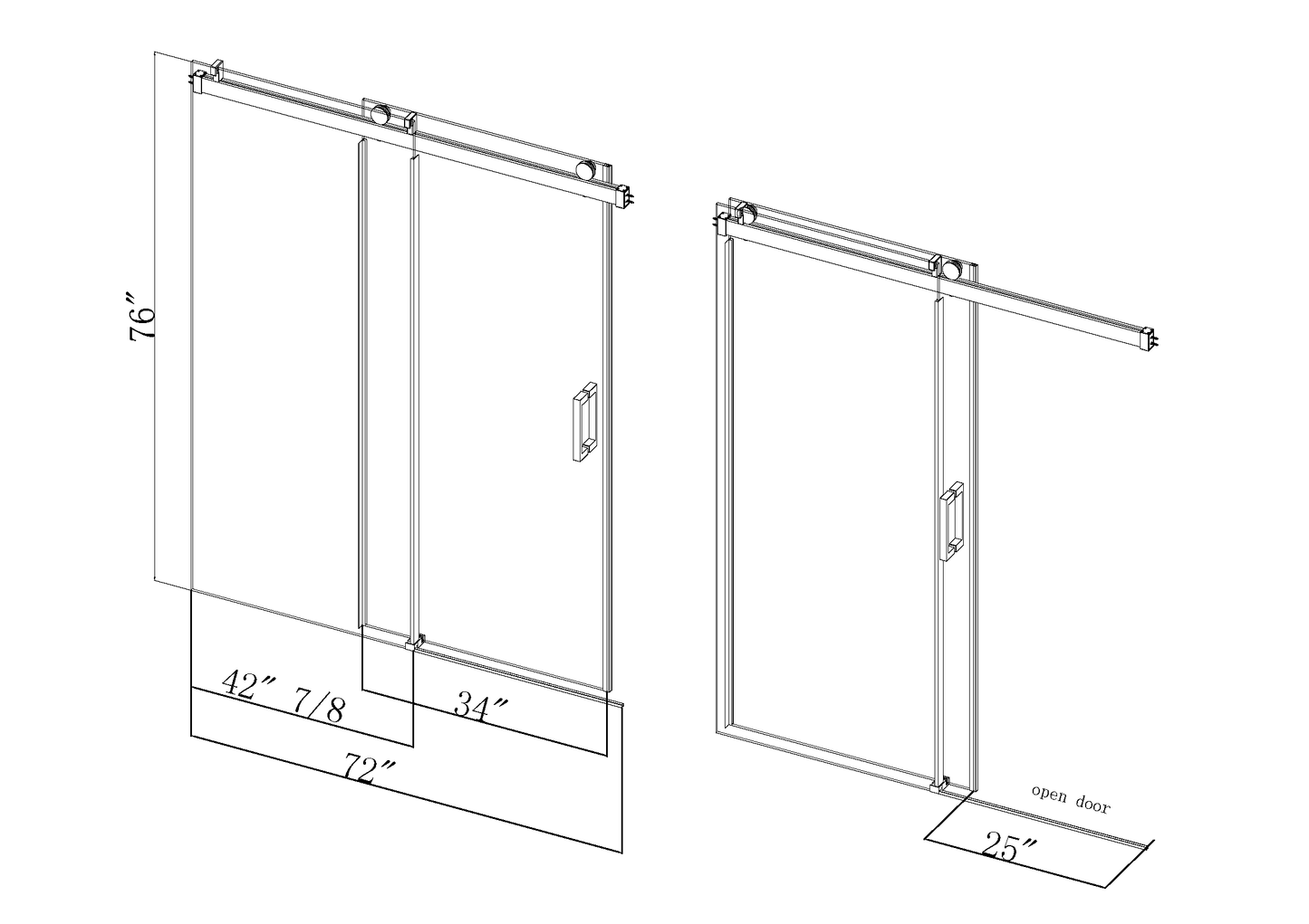 68 to 72 inches wide x 76 inches high frameless soft closing shower door 3/8 inches (10mm) thick brushed nickel solid glass 22D0