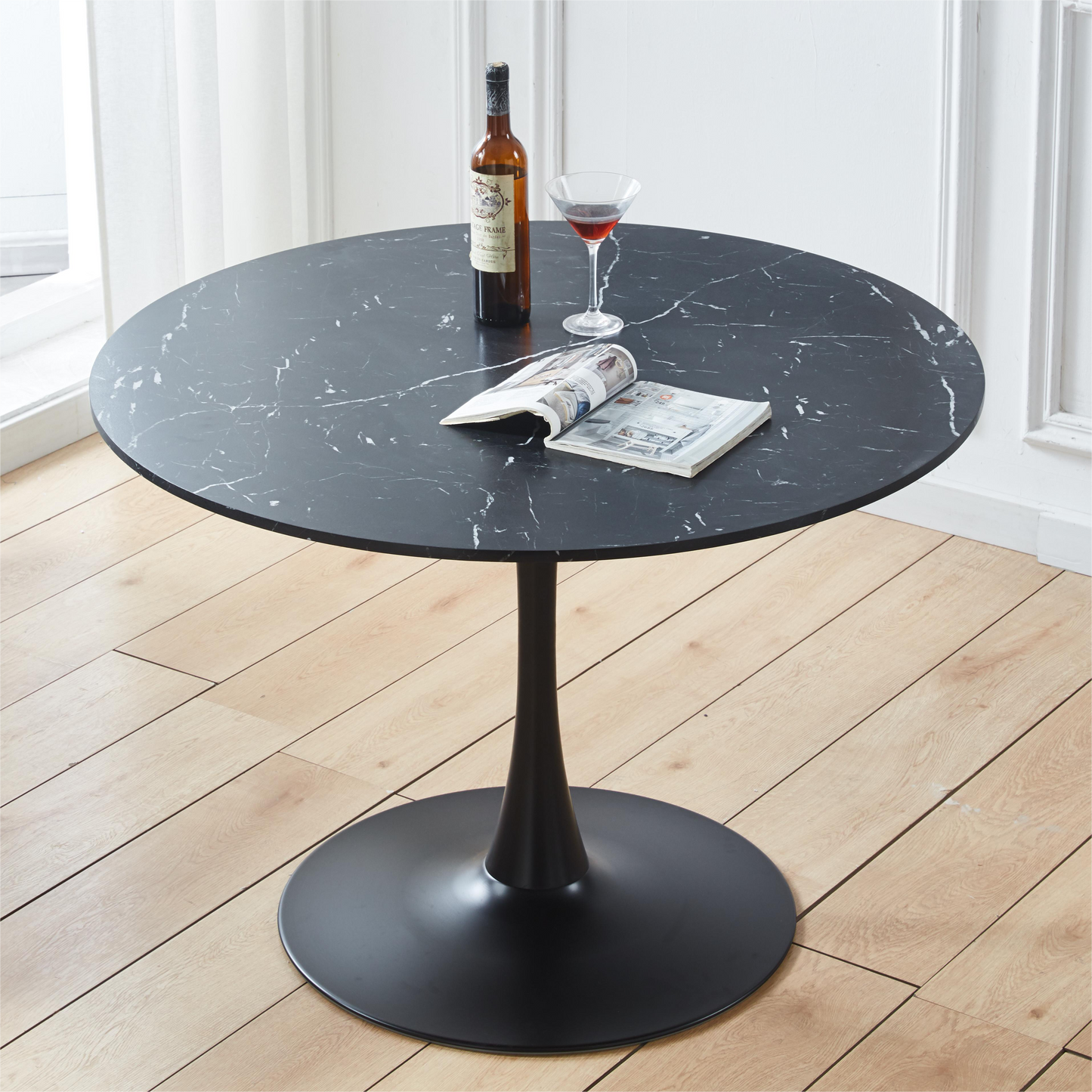 42.1 "Black Tulip Dining Table 4-6 Middle Ages Dining Table Round Mdf Desktop Casual Coffee Table