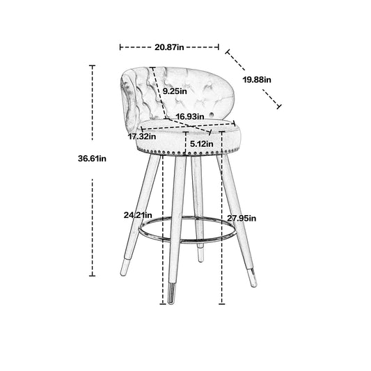 COOLMORE Counter Height Bar Stools Set of 2 for Kitchen Counter Solid Wood Legs with a fixed height of 360 degrees Beige