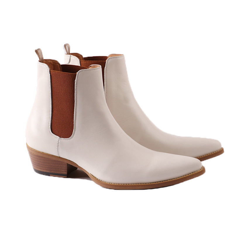 New Chelsea boot white leather boots point toe slip on ankle  botas men party shoes male