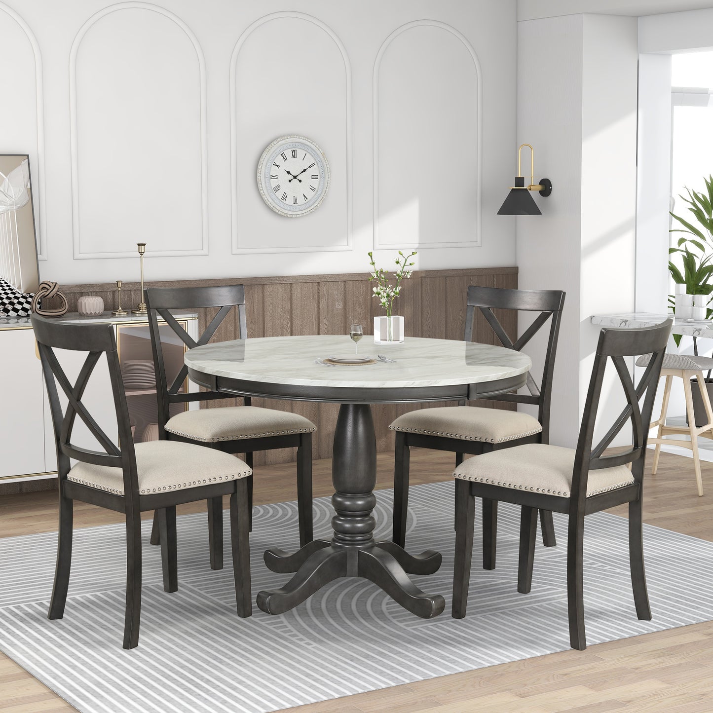 Orisfur 5 Pieces Dining Table and Chairs Set for 4 Persons Kitchen Room Solid Wood Table with 4 Chairs