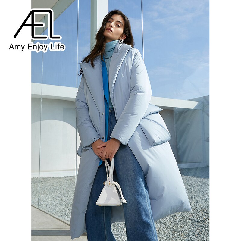 Autumn And Winter Solid Color Thickened Long Lapel Street Shot Down Jacket Women