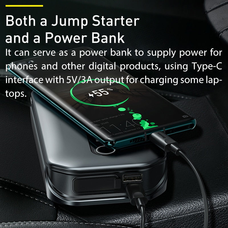 Baseus 1000A Car Jump Starter Power Bank 12000mAh Portable Battery Station For 3.5L/6L Car Emergency Booster Starting Device