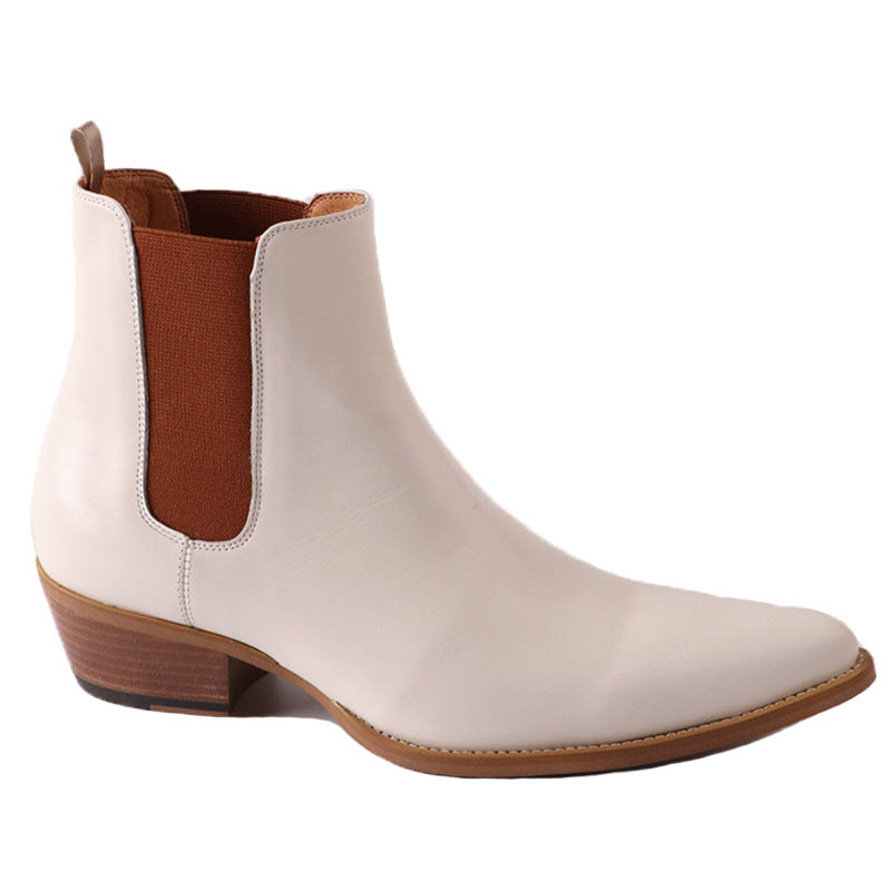 New Chelsea boot white leather boots point toe slip on ankle  botas men party shoes male