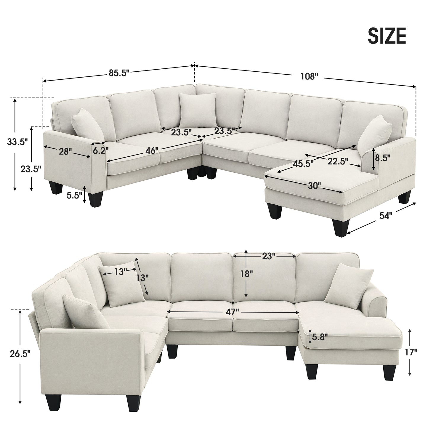 [VIDEO provided] [New] 108*85.5" Modern U Shape Sectional Sofa 7 Seat Fabric Sectional Sofa Set