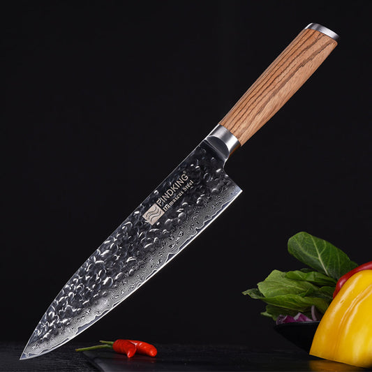 Solid Wood Damascus 8-Inch Slicing Knife Hammer Pattern Chef's Knife Exquisite Kitchen Knife Meat Cutting Knife