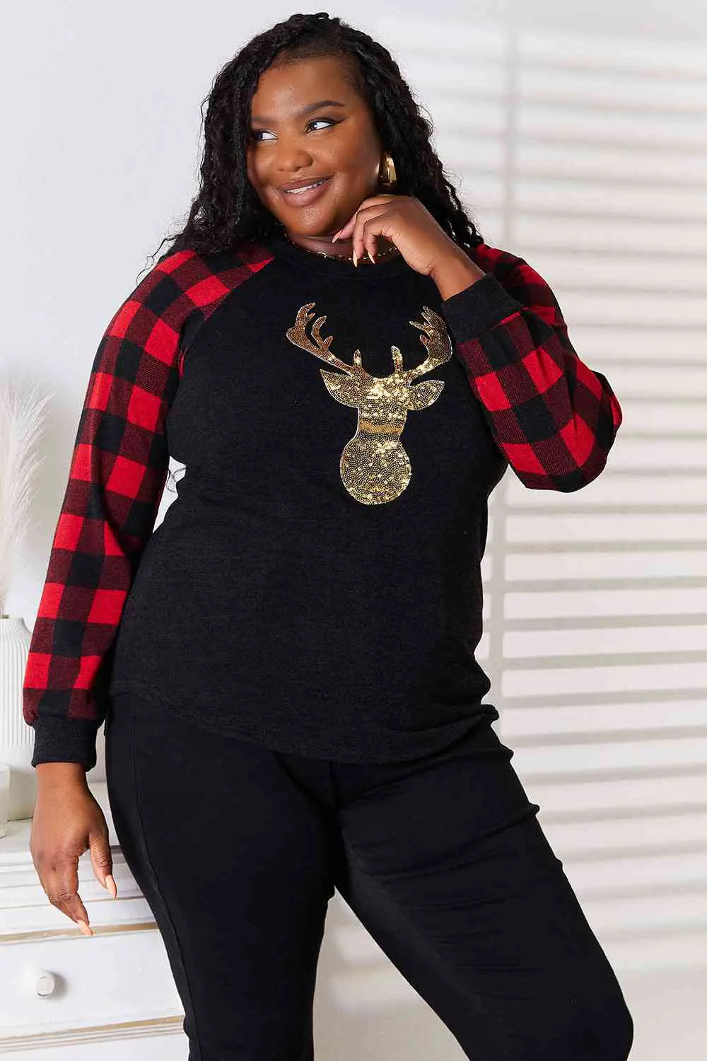 Reindeer Plaid Top-