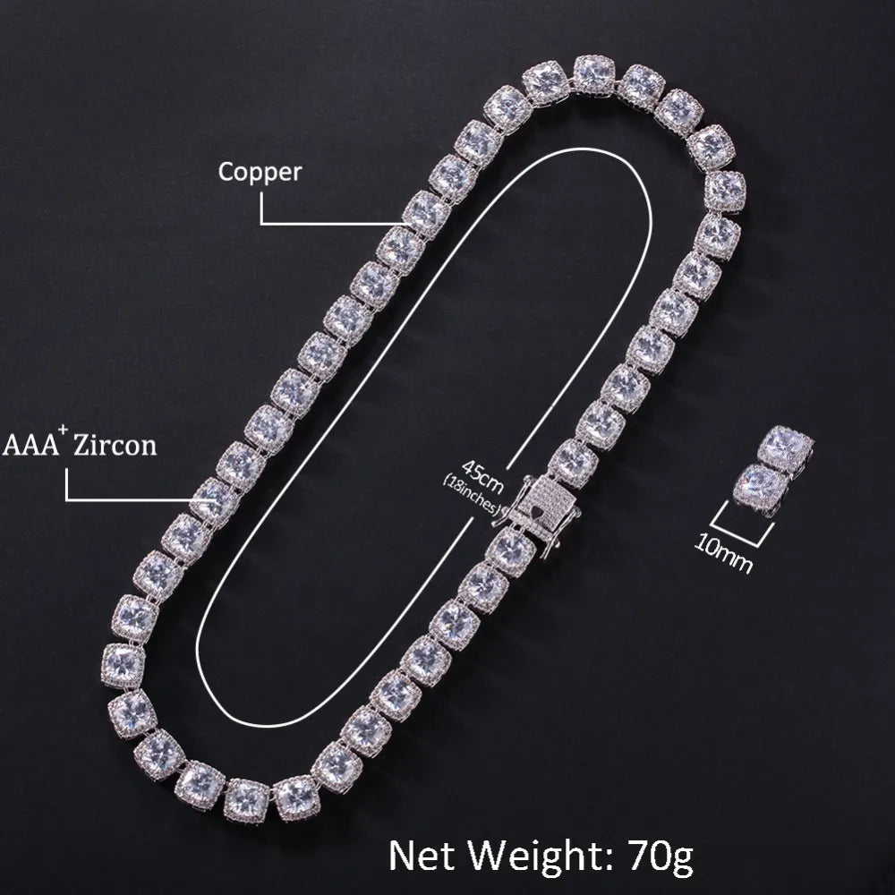 Square Cubic Zirconia Tennis Chains Top Quality Hiphop Necklace Luxury Full Iced Out CZ Jewelry For Men Women