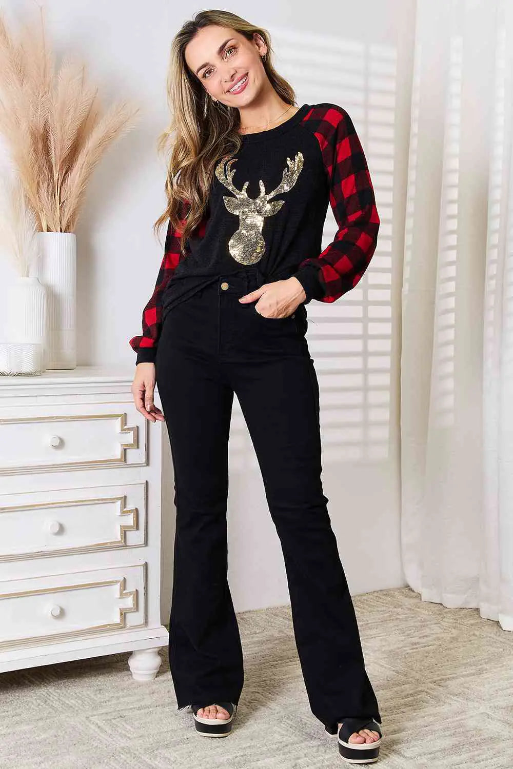 Reindeer Plaid Top-