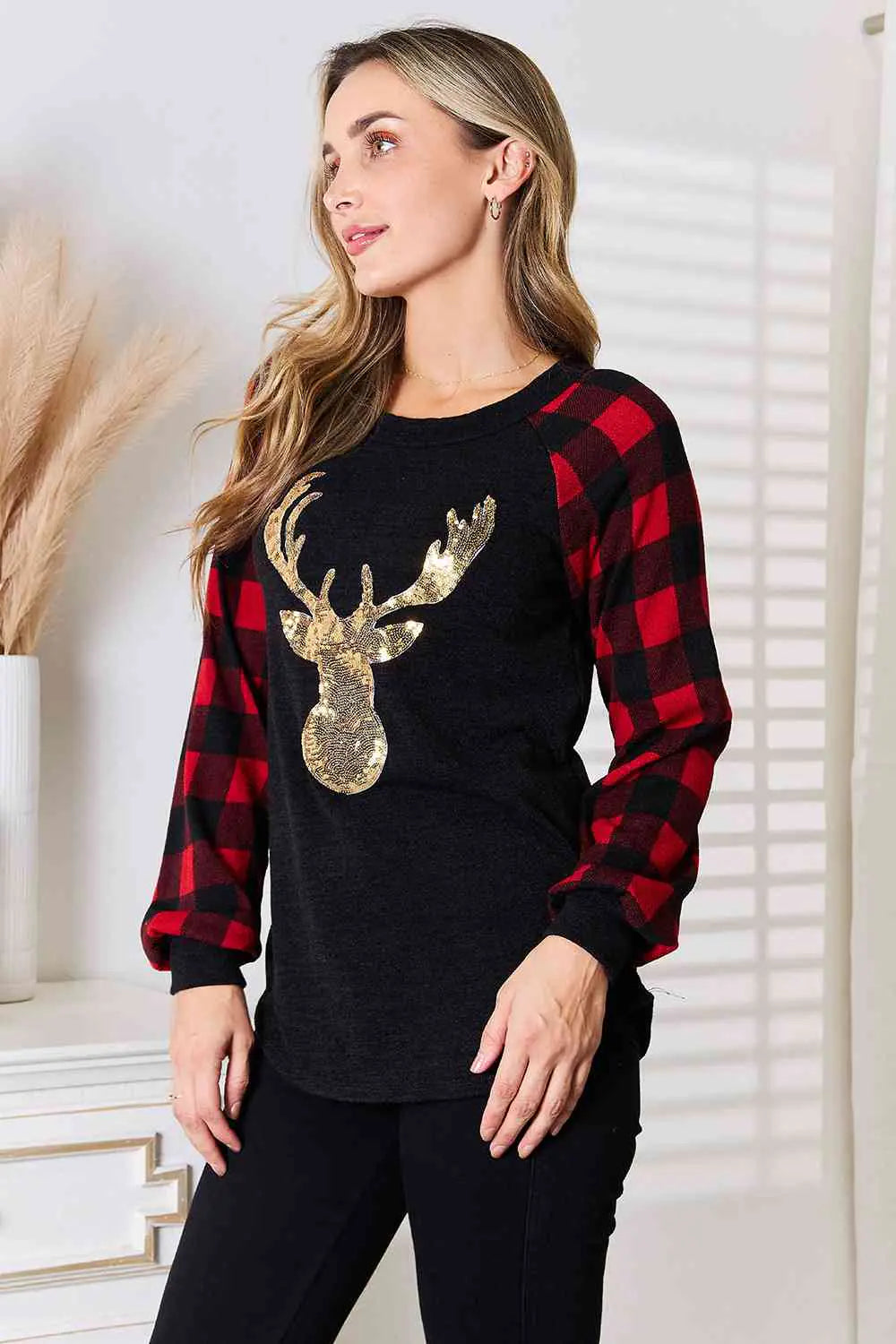 Reindeer Plaid Top-